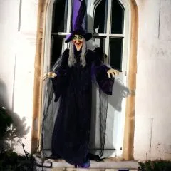 Animierte Halloween Hexenfigur | 175 cm | Sound- und Lichteffekte | USB & Batteriebetrieb