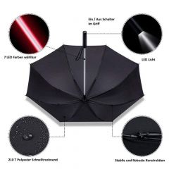 LED Regenschirm mit 7 Farben & Taschenlampe
