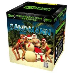 Sandmann 25 Schuss – Lila Buketts & Goldflimmerschweif mit Grünflimmerwolke | 25 mm | ca. 30 Sek. | Blackboxx