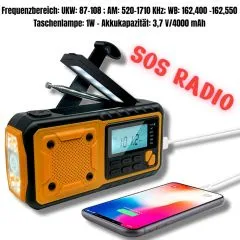 Solar-Notfall-Kurbelradio mit LCD, LED-Taschenlampe & 4000 mAh Powerbank (USB-C)