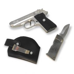 Feuerzeug Pistole Walther PPK cal. 7.65 Verchromt mit Messer